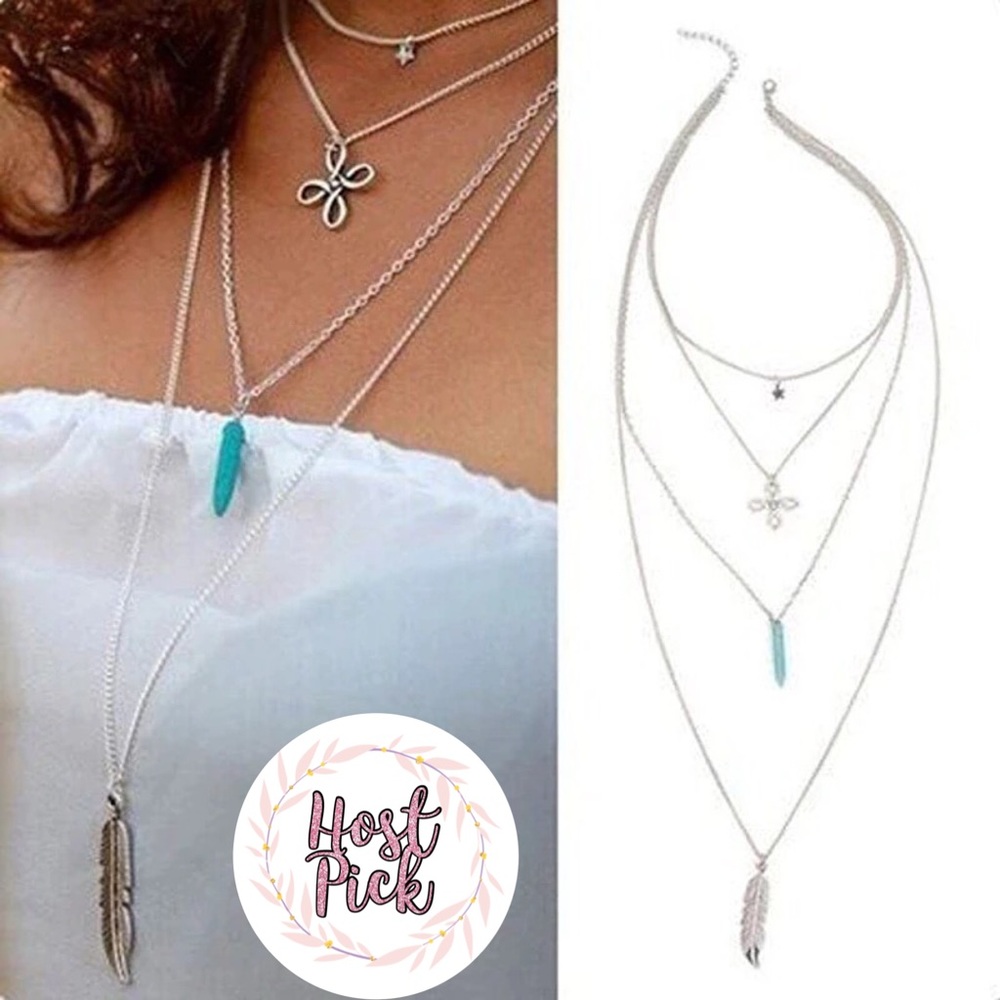 ‼️3/$30 Boho Silver Turquoise Multilayer Necklace